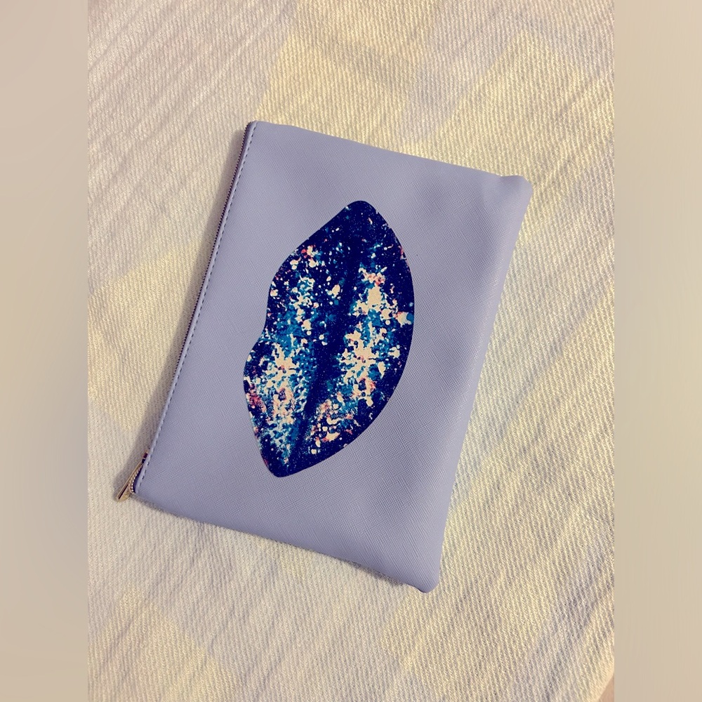 Blue and White Lip Print Clutch